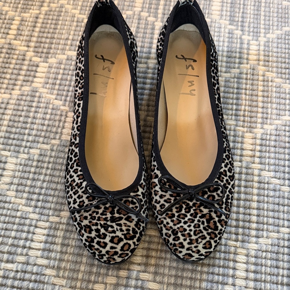 French Sole Leopard Print Ballet Flats with Black Trim
